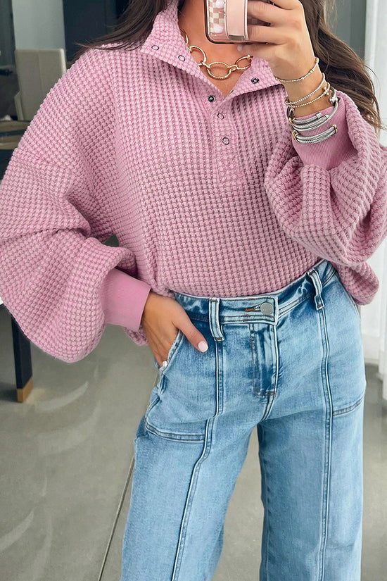 Cozy Waffle Knit Button Sweatshirt