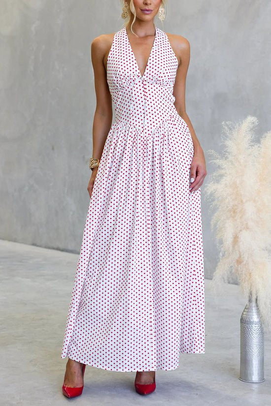 Polka Dot Halter Maxi Dress