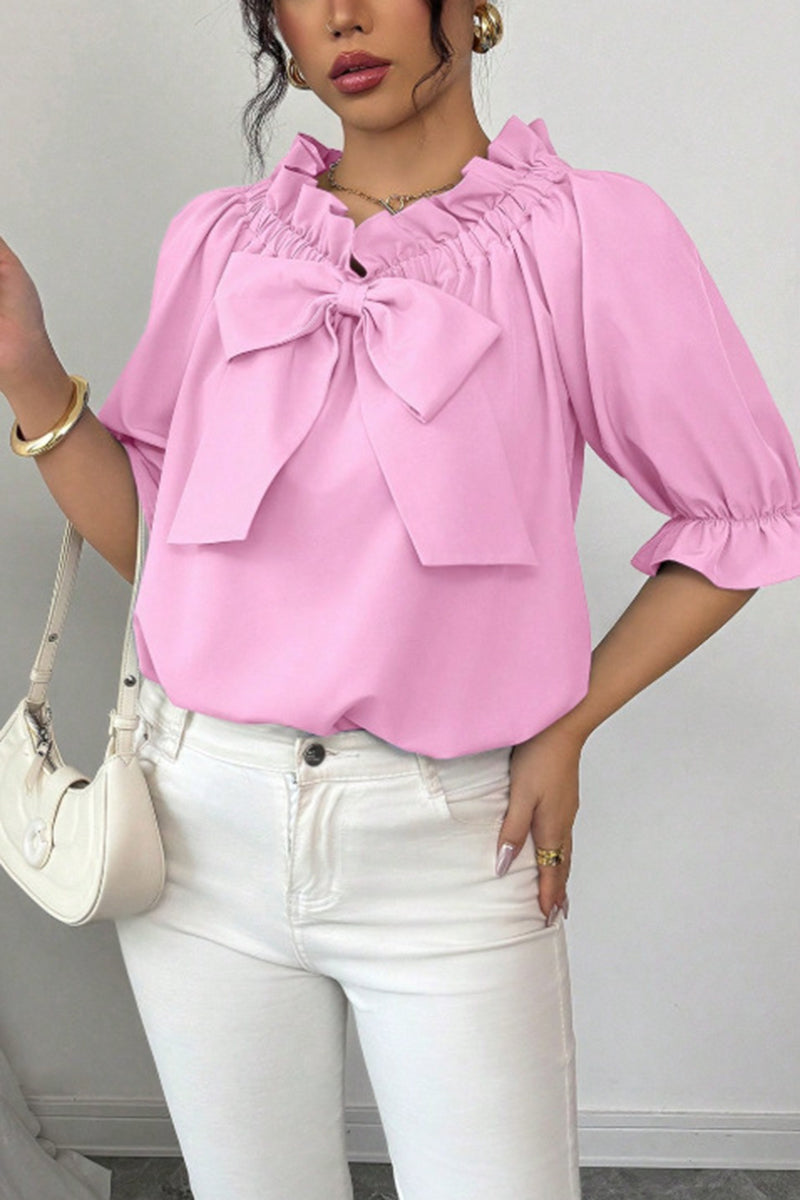 Elegant Bow Accent Ruffle Blouse