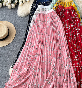 Floral Print Pleated Midi Skirt
