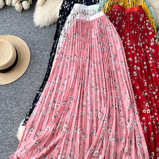 Floral Print Pleated Midi Skirt