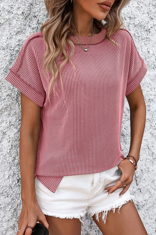Casual Short Sleeve Ribbed T-Shirt
