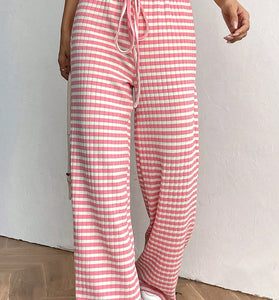 Checkered Wide-Leg Casual Pants