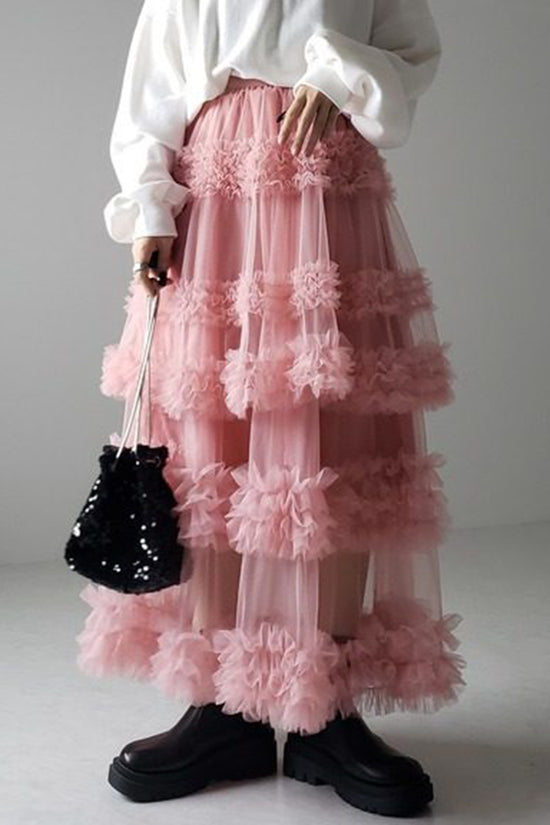 Tiered Midi Skirt with Ruffle Layers