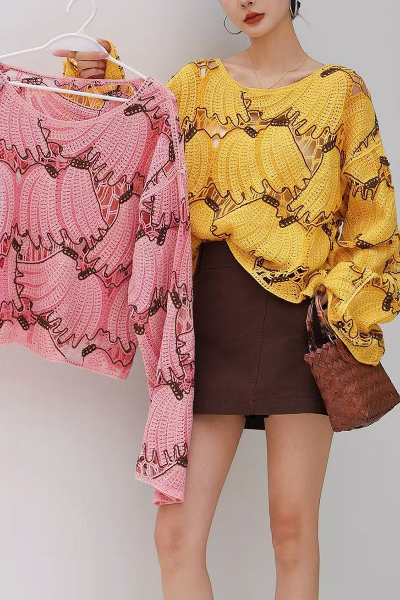Patterned Long Sleeve Blouse