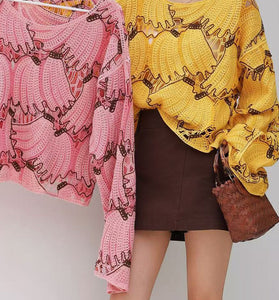 Patterned Long Sleeve Blouse