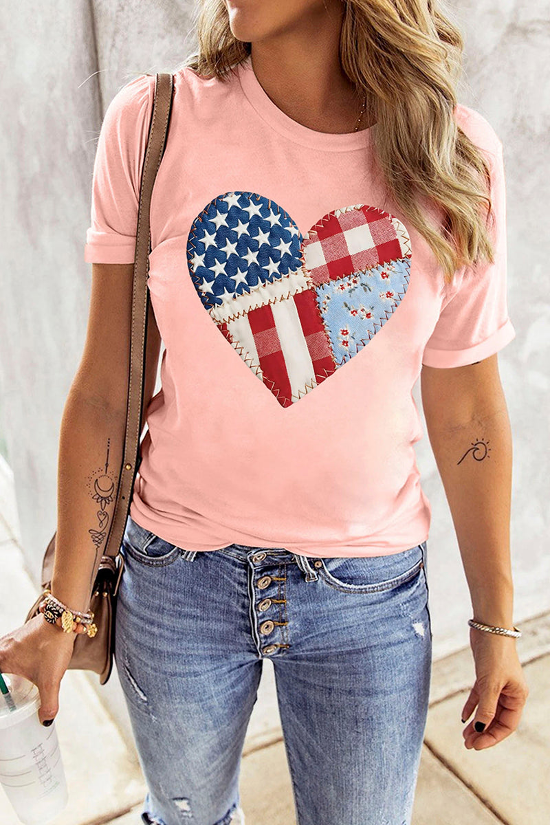 Patriotic Heart Patchwork Printed Tee