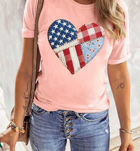 Patriotic Heart Patchwork Printed Tee