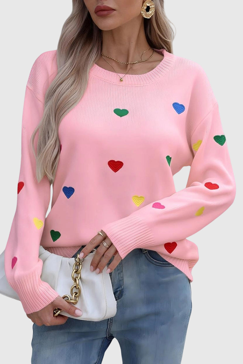 Heart Pattern Long Sleeve Sweater