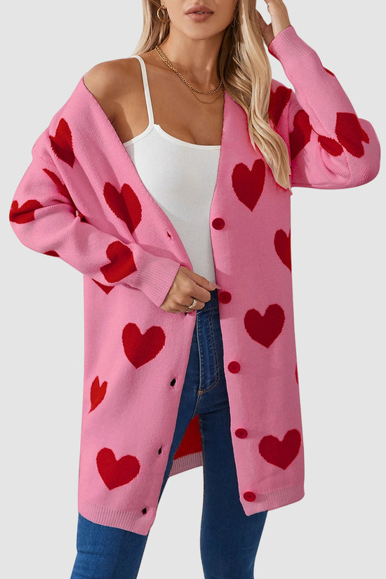 Heart Patterned Button-Up Cardigan