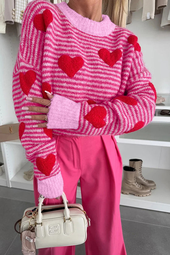 Heart Pattern Striped Sweater