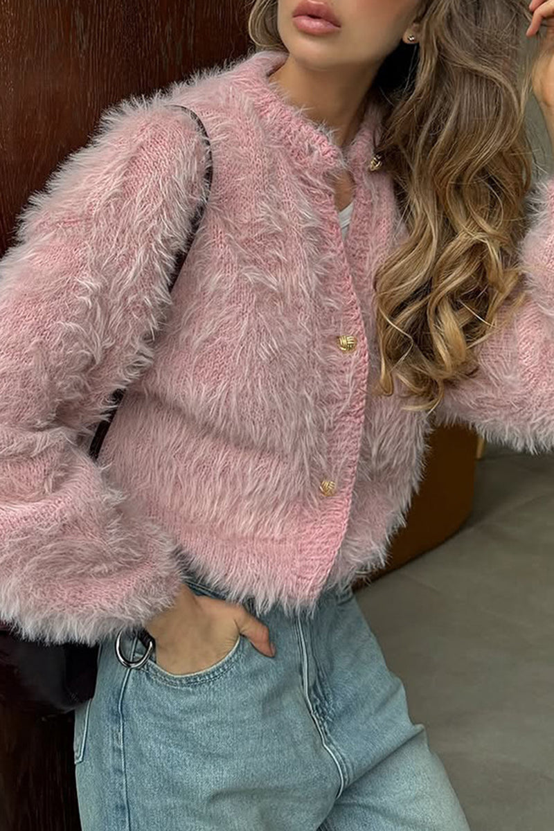 Fluffy Button-Up Cardigan
