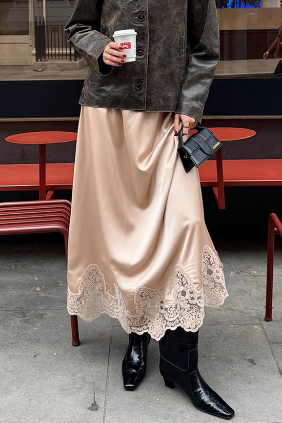 Elegant Lace Hem Midi Skirt