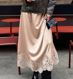Elegant Lace Hem Midi Skirt