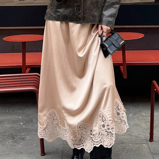 Elegant Lace Hem Midi Skirt