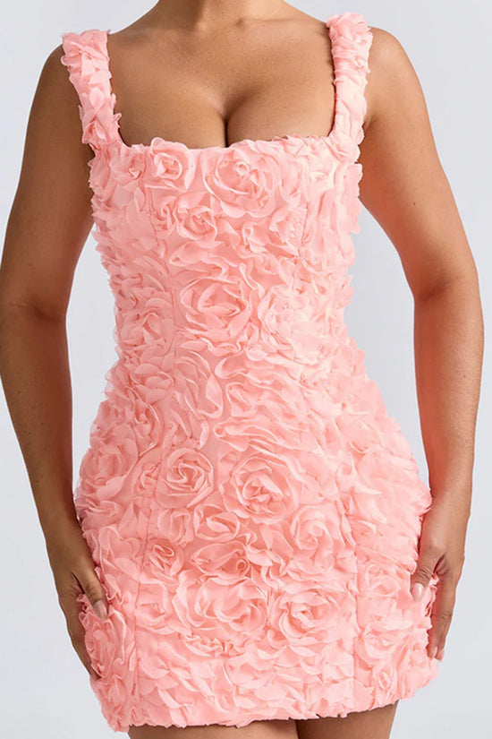 Rosette Texture Square-Neck Casual Dress