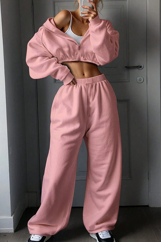 Cozy Cropped Hoodie and Sweatpants Set
