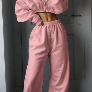 Cozy Cropped Hoodie and Sweatpants Set
