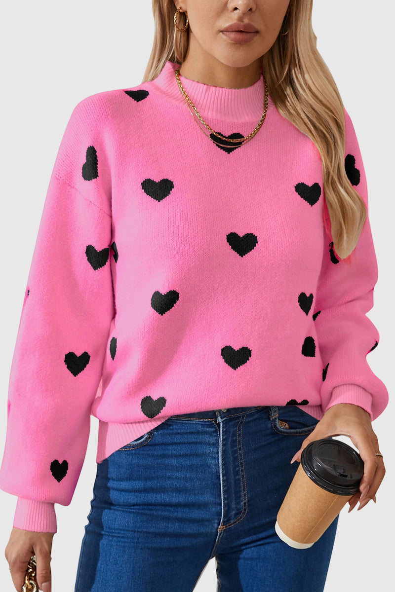 Heart Patterned Crew Neck Sweater