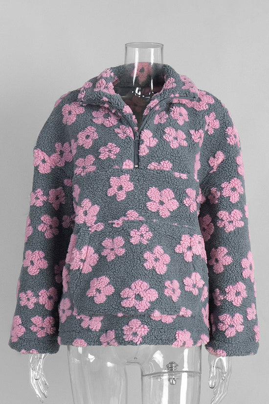 Floral Half-Zip Oversized Sweatshirt