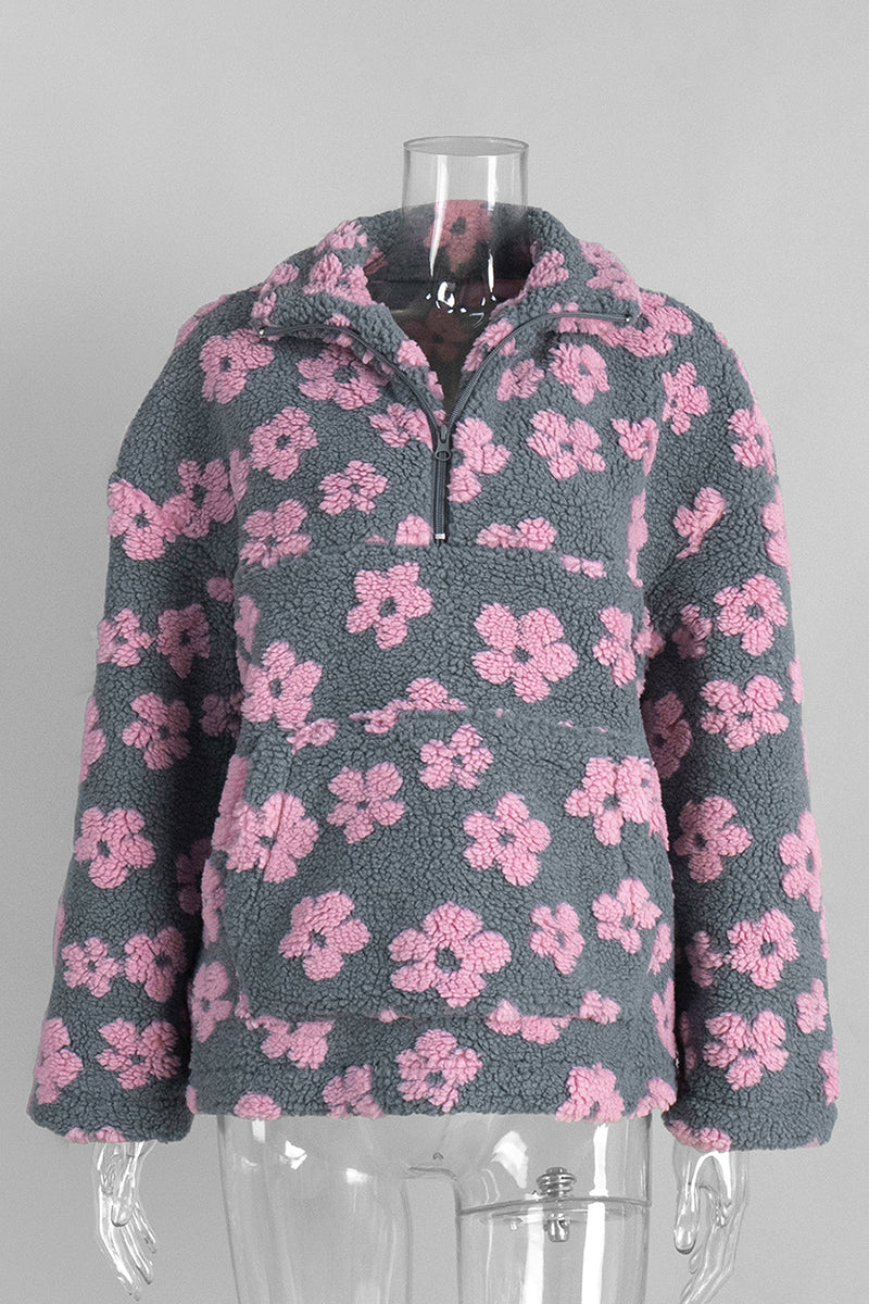 Floral Half-Zip Oversized Sweatshirt