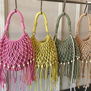 Elegant Woven Handbag with Tassel Trim
