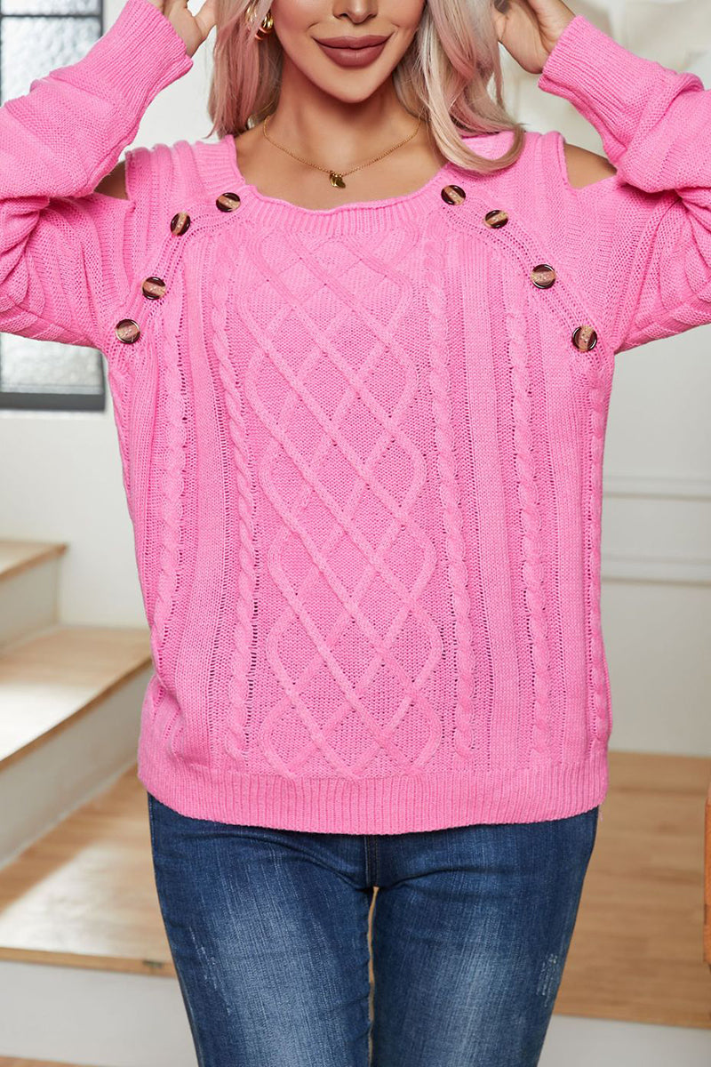 Cutout Button Sweater