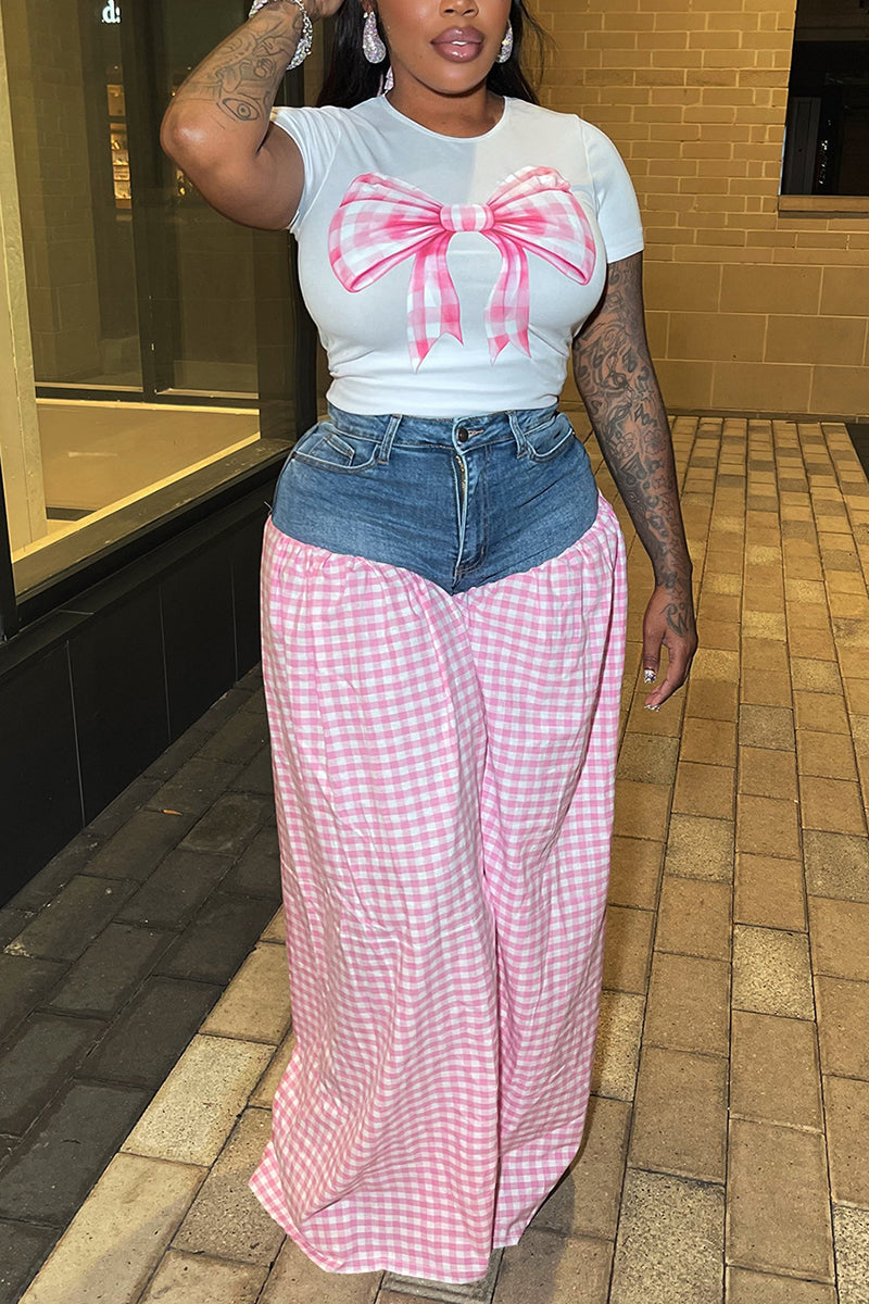 Chic Checkered Pants and Tee Set
