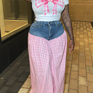 Chic Checkered Pants and Tee Set