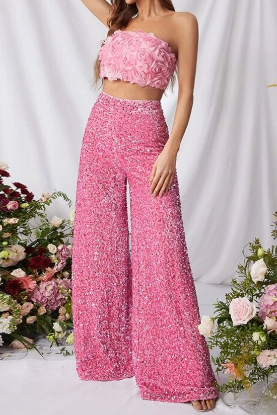 Glittering Wide-Leg Party Pants