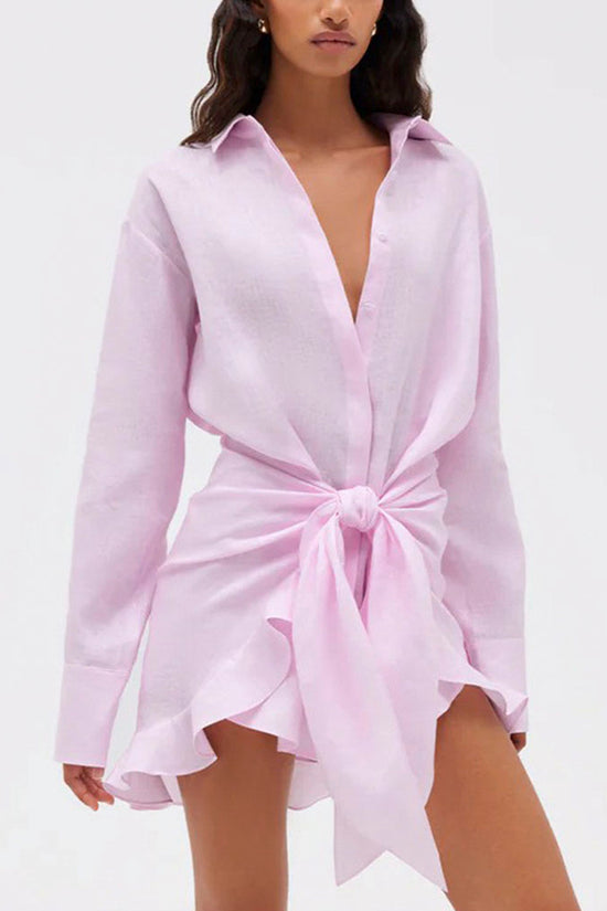 Collared Knot Front Casual Shirt Dress