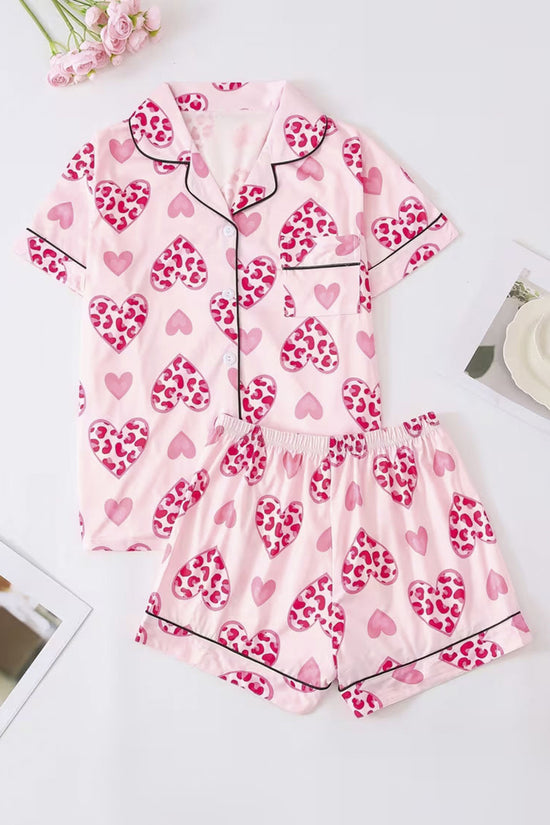 Heart Print Short Sleeve Loungewear Set