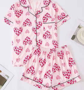 Heart Print Short Sleeve Loungewear Set