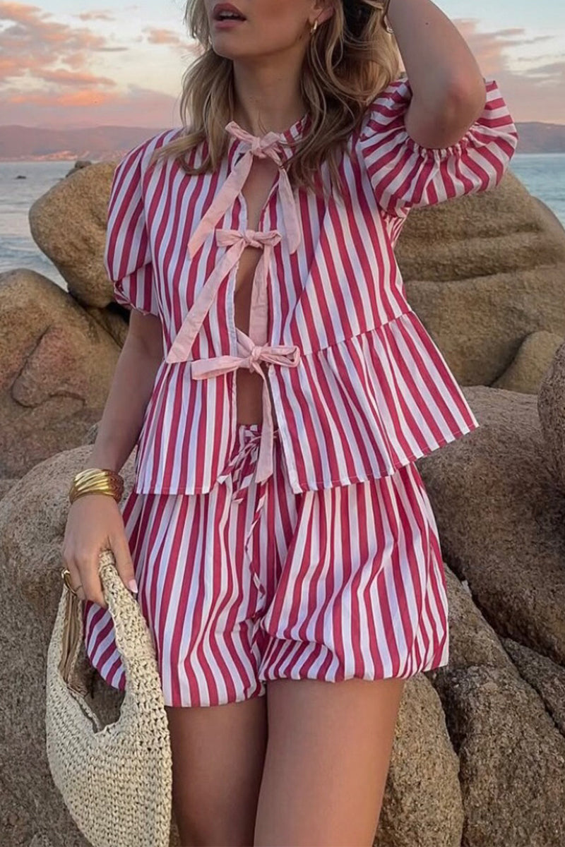 Striped Tie Front Blouse