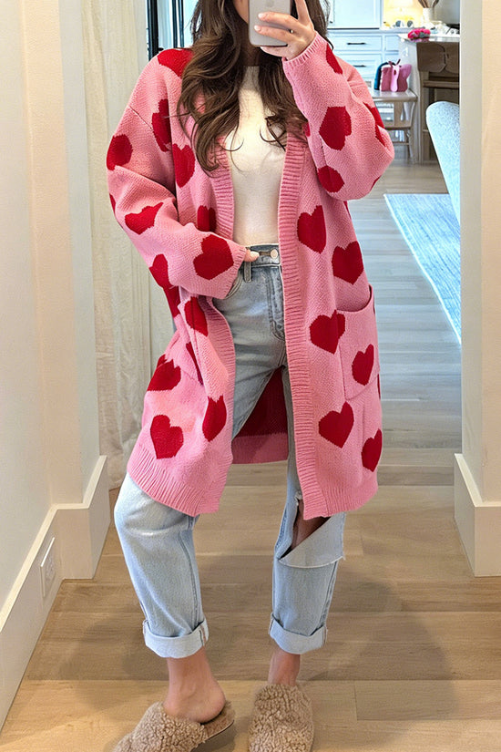 Heart Patterned Open Front Cardigan