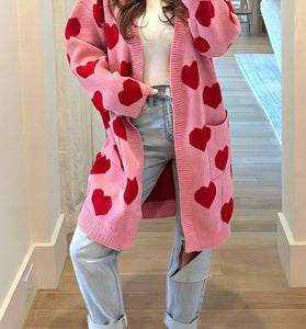 Heart Patterned Open Front Cardigan