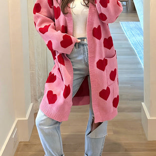 Heart Patterned Open Front Cardigan