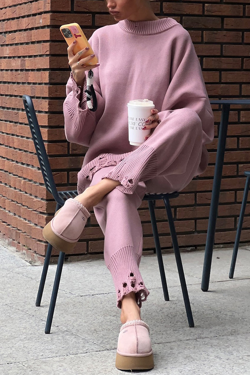 Elegant Pants Set with Knit Details