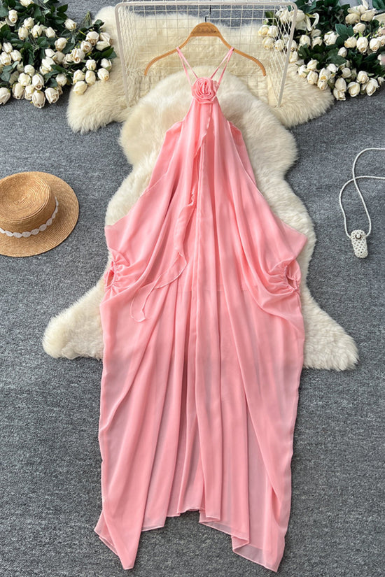Elegant Halter Sleeveless Flowing Dress