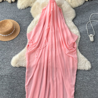 Elegant Halter Sleeveless Flowing Dress