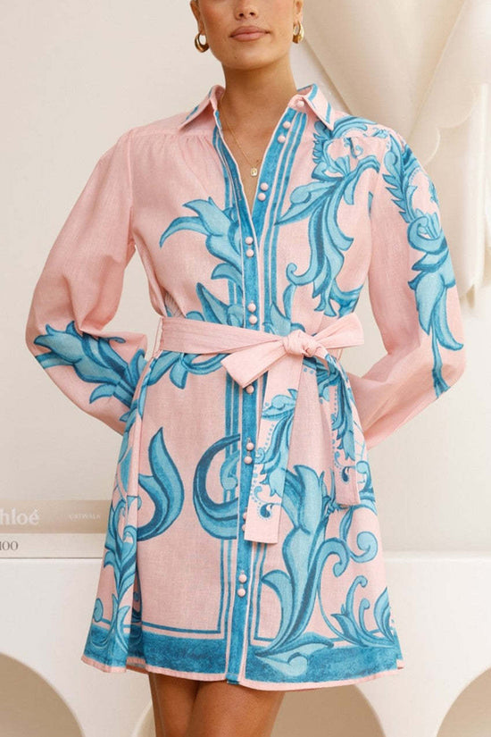 Floral Pattern Shirt Dress with Belt