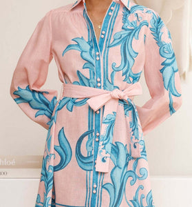 Floral Pattern Shirt Dress with Belt