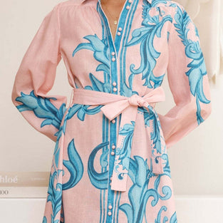 Floral Pattern Shirt Dress with Belt