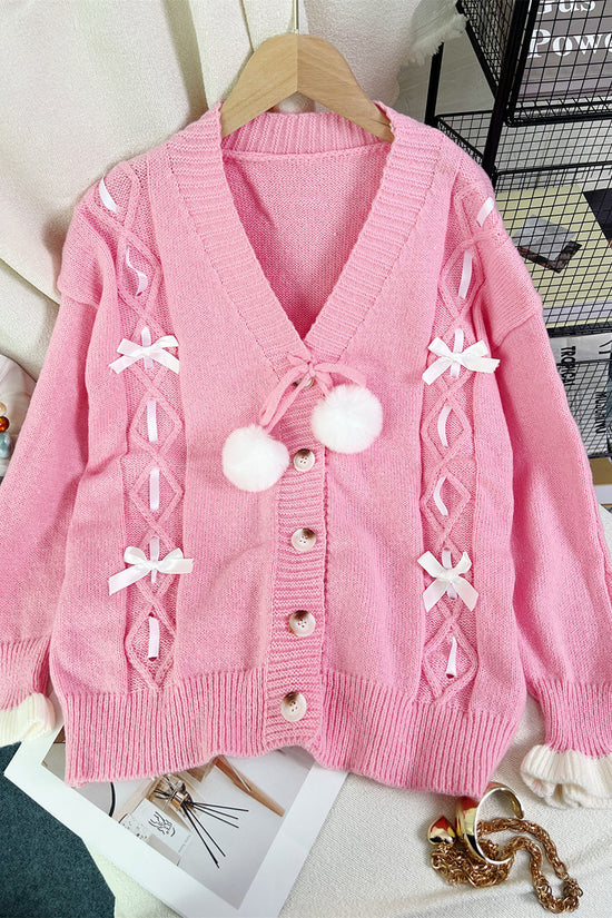 Bow Accent Button-Up Cardigan