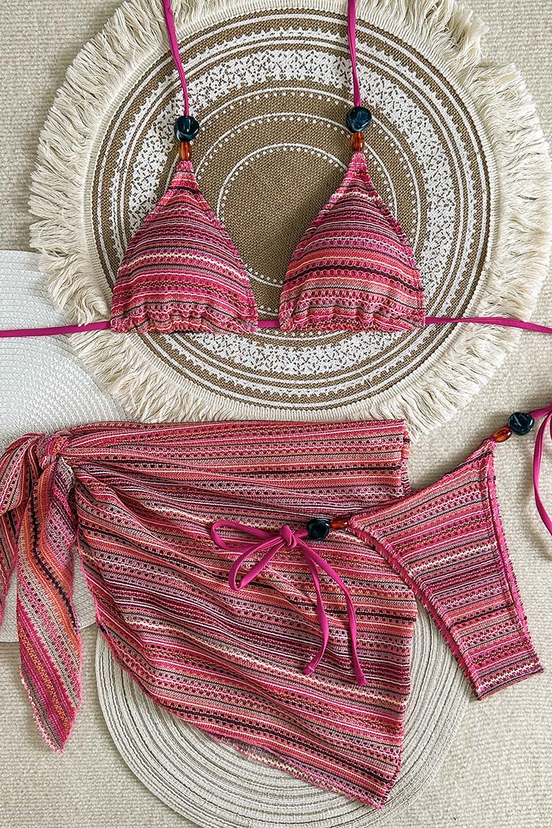 Striped Tie Bikini with Sarong Set