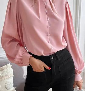 Elegant Puff Sleeve Button-Down Blouse