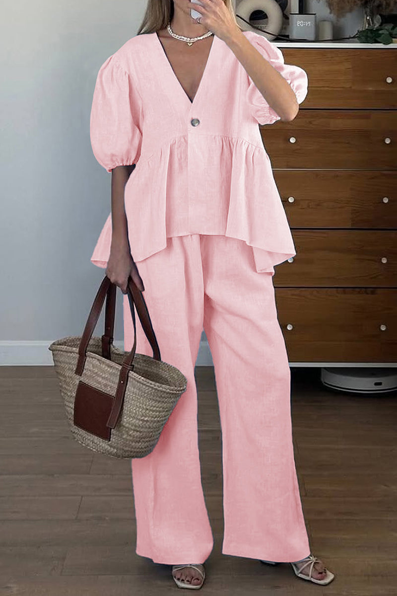 Puff Sleeve Peplum Pants Set