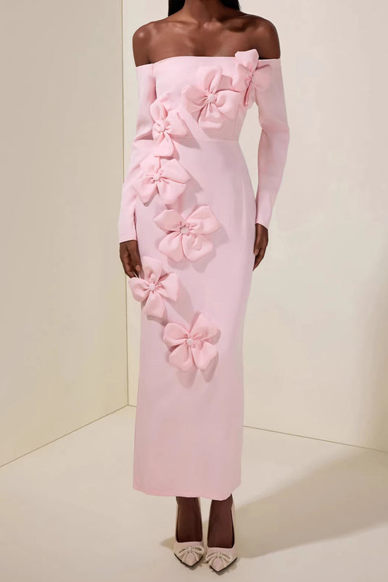 Off Shoulder Bow Detail Midi Dress