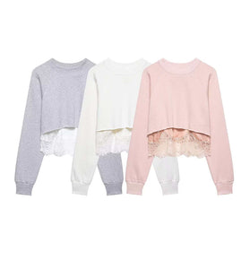 Lace Hem Crop Sweatshirt