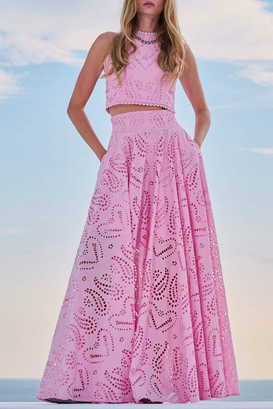 Eyelet Halter Skirt Set